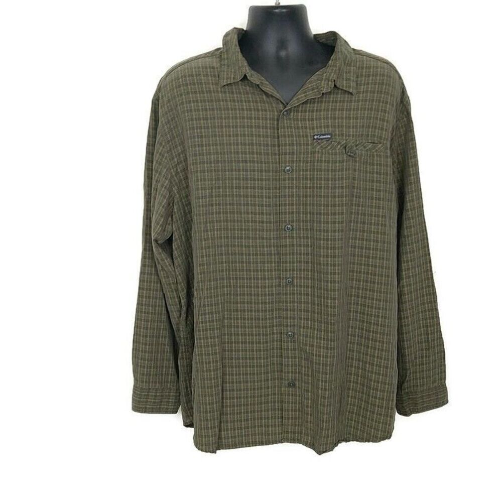 Columbia Mens XXL Casual Button Up Long Slv Green Plaid Omni Shade Protection